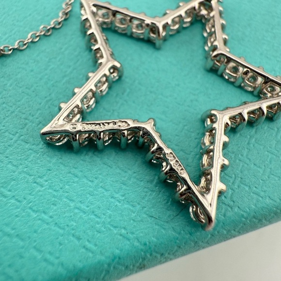 RARE Tiffany & Co. Large Metro Star Diamond Necklace Platinum 16" - Picture 7 of 8
